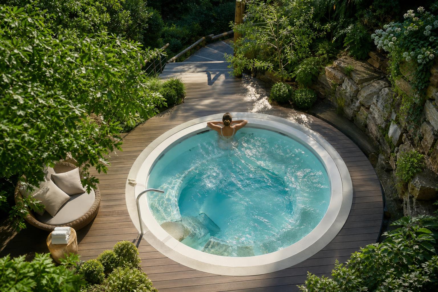 Rustig spa-water bij schemering